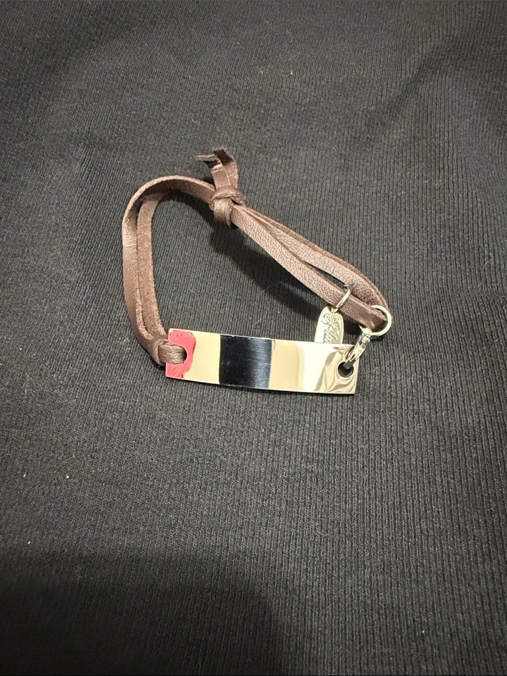 Leather Strap ID Bracelet with Polished Metal Plate - Brown BRC3